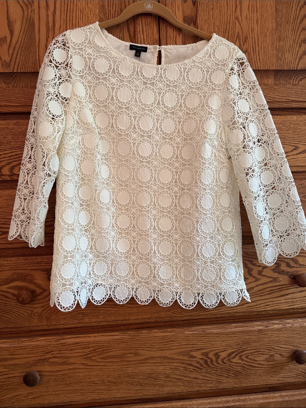 Talbots Cream Circular Lace Scoop-Neck Blouse
